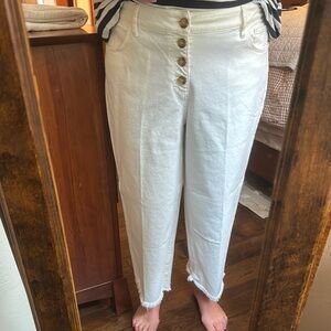 LOFT Cream Button-Fly Cropped Pants